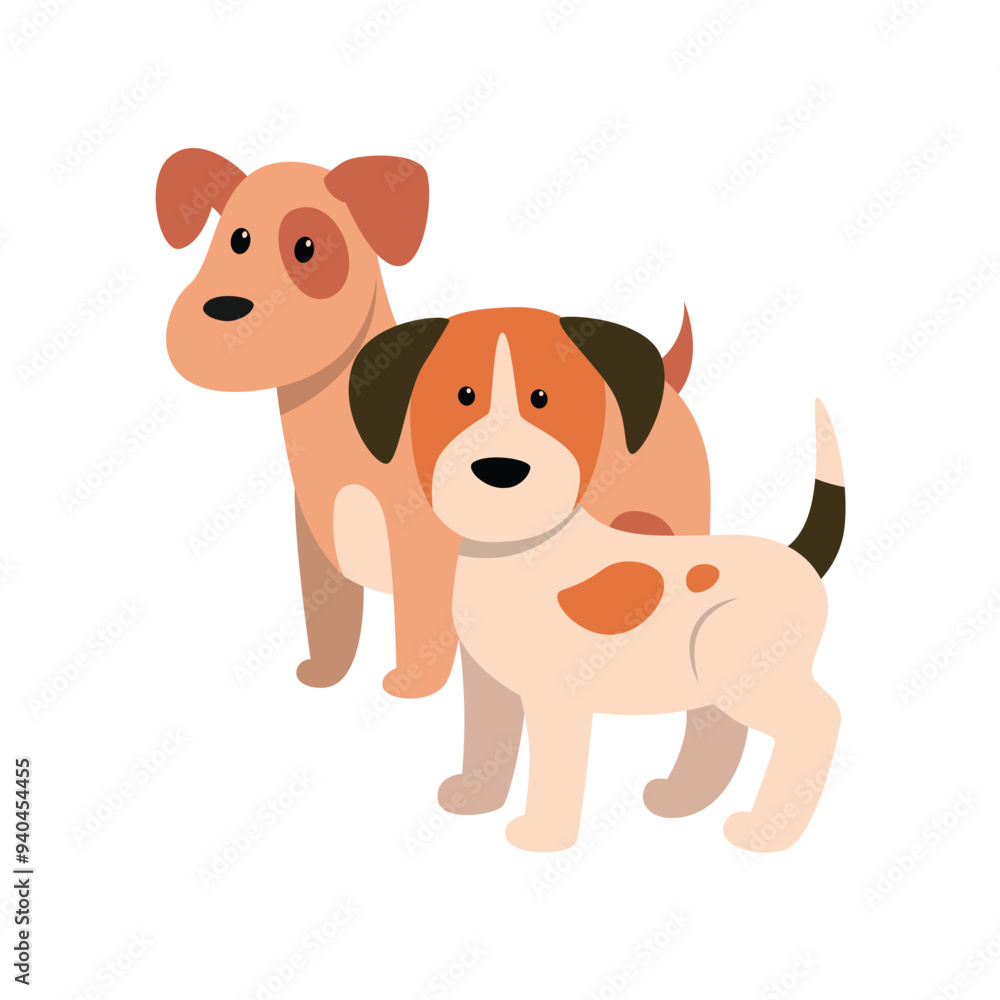 Two Playful Dogs Vector Illustration in Action Two Playful Dogs Vector Illustration in Action