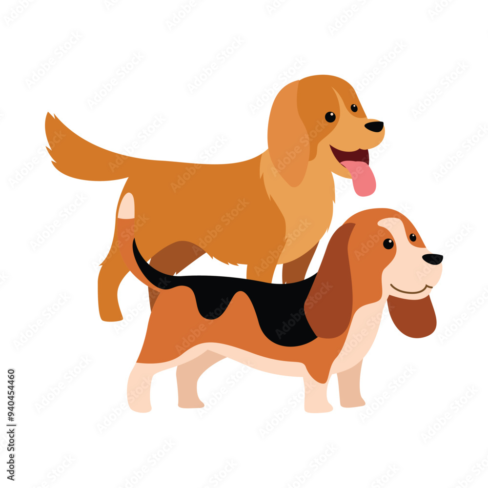Two Playful Dogs Vector Illustration in Action Two Playful Dogs Vector Illustration in Action