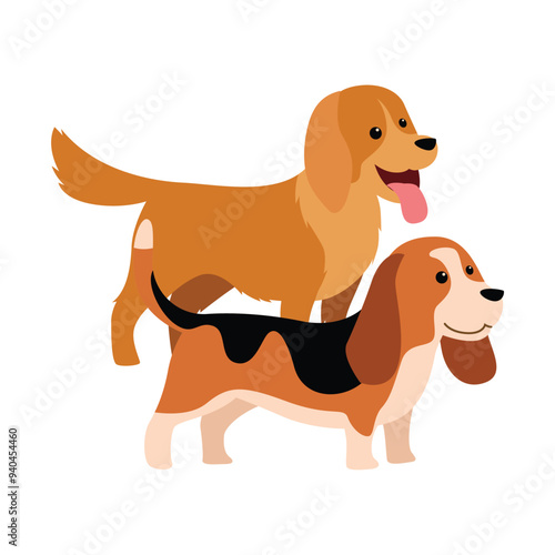 Two Playful Dogs Vector Illustration in Action