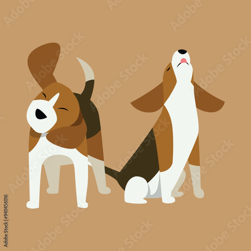 Two Playful Dogs Vector Illustration in Action
