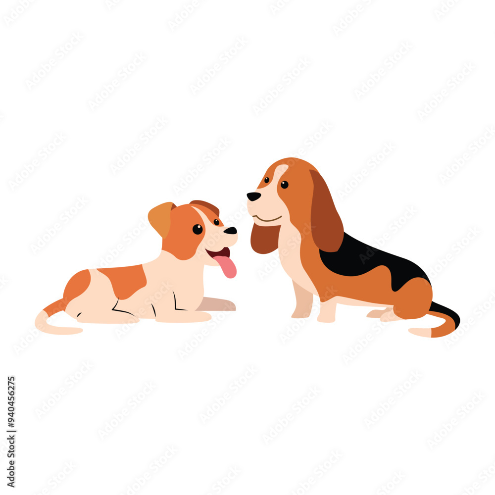 Two Playful Dogs Vector Illustration in Action Two Playful Dogs Vector Illustration in Action