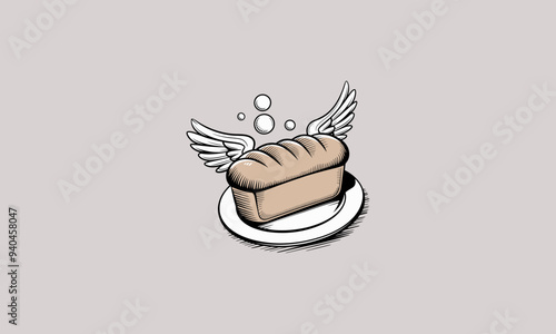 bread with wings vector illustration flat design logo