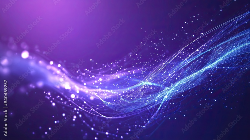 Fototapeta premium Abstract Blue and Purple Wave with Glowing Particles