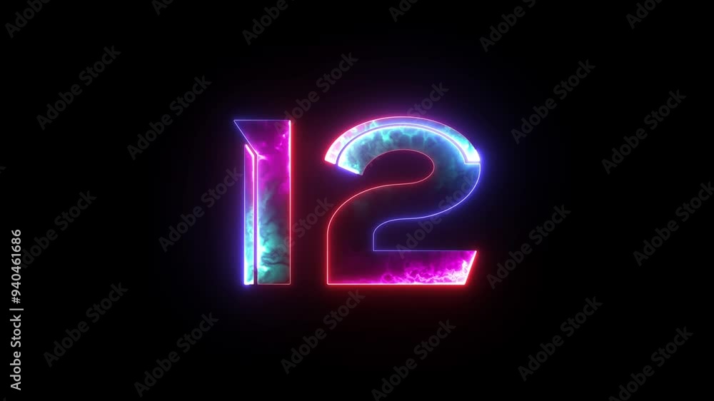 Glowing neon numeric number 12 animation. 4 color neon futuristic effect. Trendy glow lighting. 4K video animation Glowing neon numeric number 12 animation. 4 color neon futuristic effect. Trendy glow lighting. 4K video animation