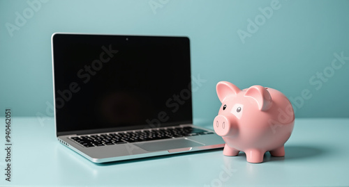 piggy bank with laptop