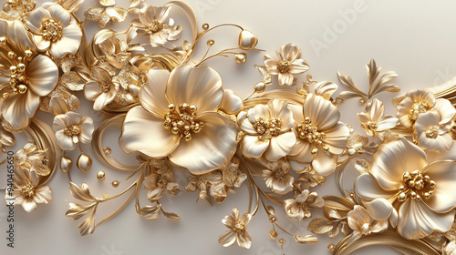 3D artwork of golden floral designs
