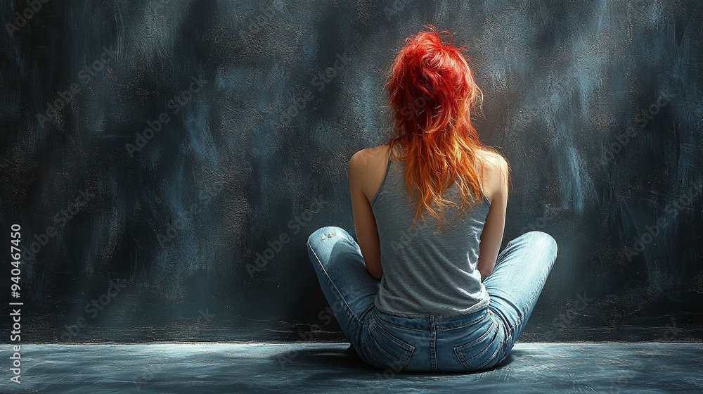 woman sits alone on the floor, her posture and expression reflecting a deep sense of isolation and introspection, capturing the essence of loneliness and emotional struggle woman sits alone on the floor, her posture and expression reflecting a deep sense of isolation and introspection, capturing the essence of loneliness and emotional struggle