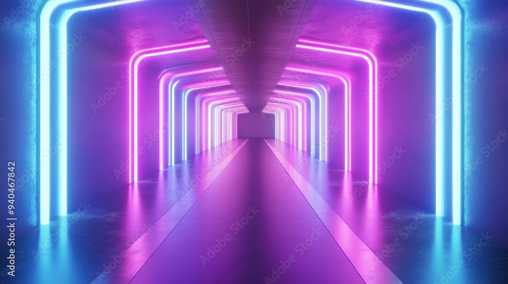 Neon Lights Illuminating a Futuristic Tunnel Neon Lights Illuminating a Futuristic Tunnel