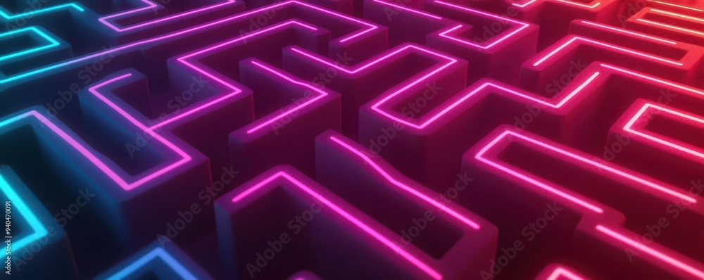 A glowing 3D maze with paths lit in neon light, 3D glow, maze, puzzle A glowing 3D maze with paths lit in neon light, 3D glow, maze, puzzle