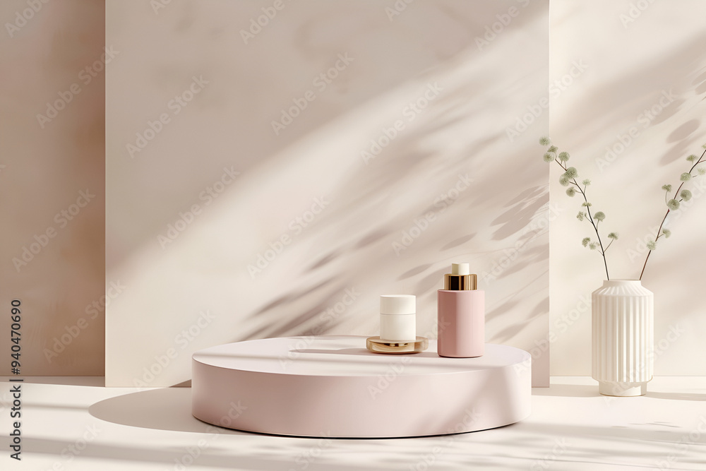 Ultra sharp photo elegantly arranged white stone slab product podium, ideal for cosmetic displays, A high-end 3D rendering of cosmetics products mockup featuring lavish packaging and high-quality Ultra sharp photo elegantly arranged white stone slab product podium, ideal for cosmetic displays, A high-end 3D rendering of cosmetics products mockup featuring lavish packaging and high-quality