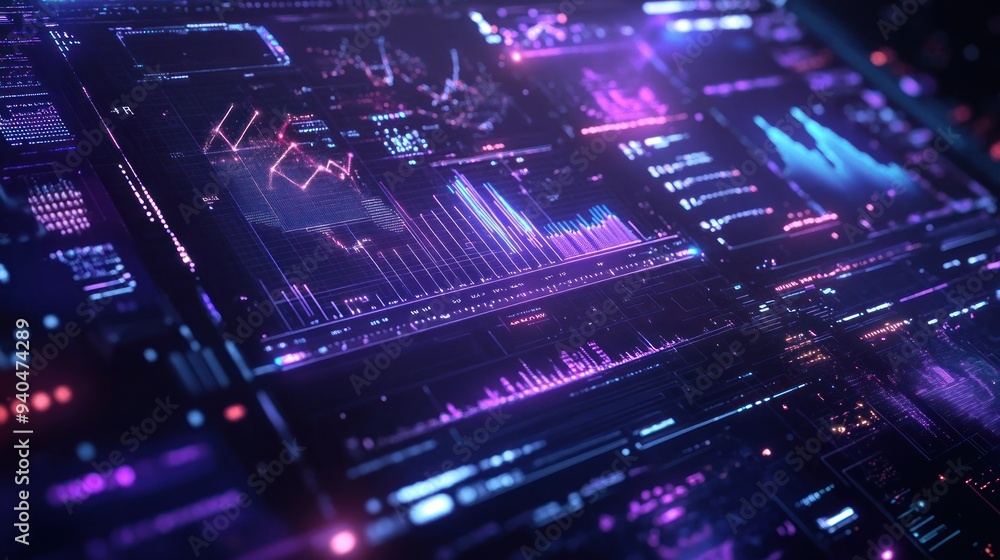 Abstract Digital Interface with Glowing Graphs and Data Abstract Digital Interface with Glowing Graphs and Data