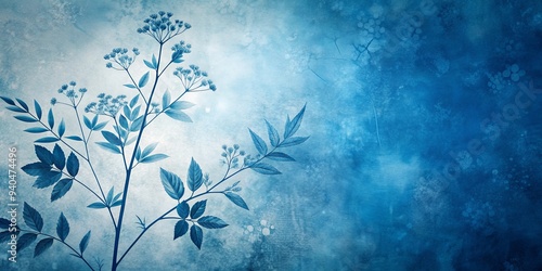 Floral background of blue cyanotype silhouette plant, blue, cyanotype, silhouette, plant, floral, background, nature, botanical photo