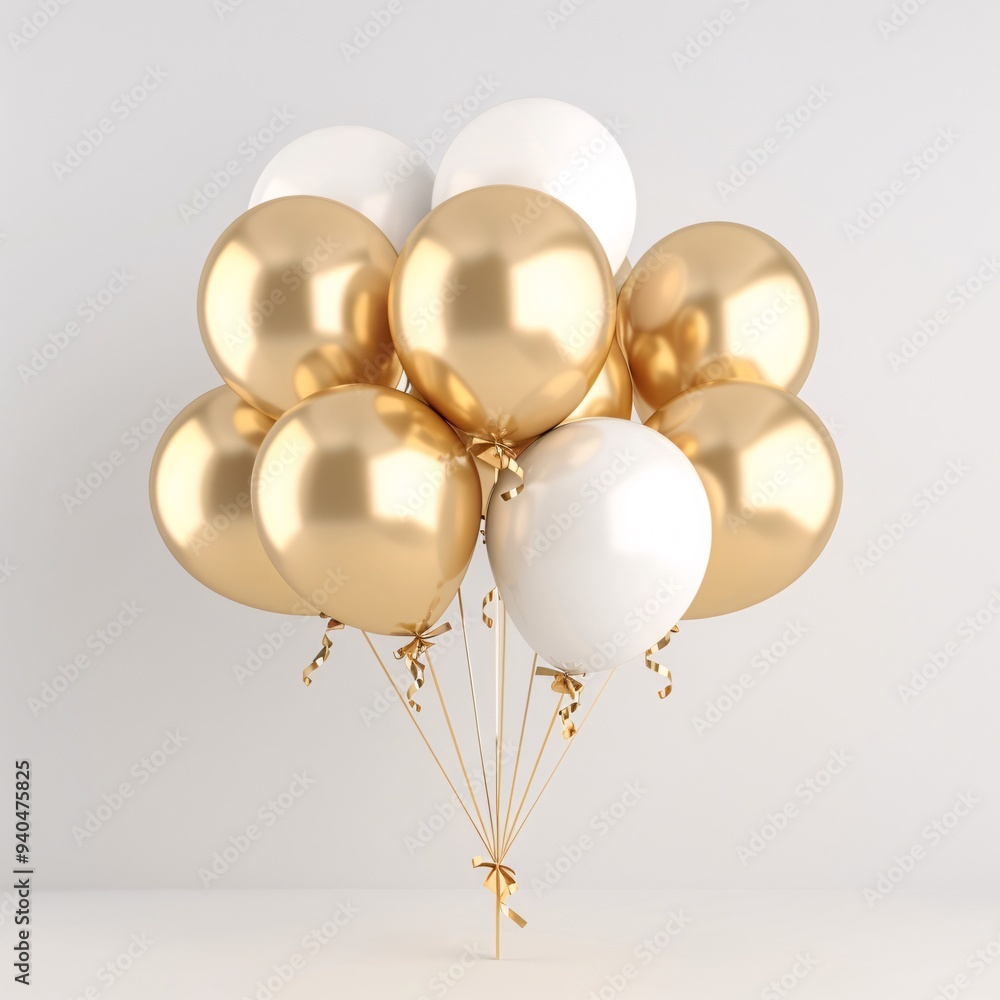 4. Celebration theme with a bunch of gold and white balloons, elegant party decorations, helium-filled latex balloons, golden and ivory color scheme, floating balloon bouquet, shiny metallic finish, 4. Celebration theme with a bunch of gold and white balloons, elegant party decorations, helium-filled latex balloons, golden and ivory color scheme, floating balloon bouquet, shiny metallic finish,