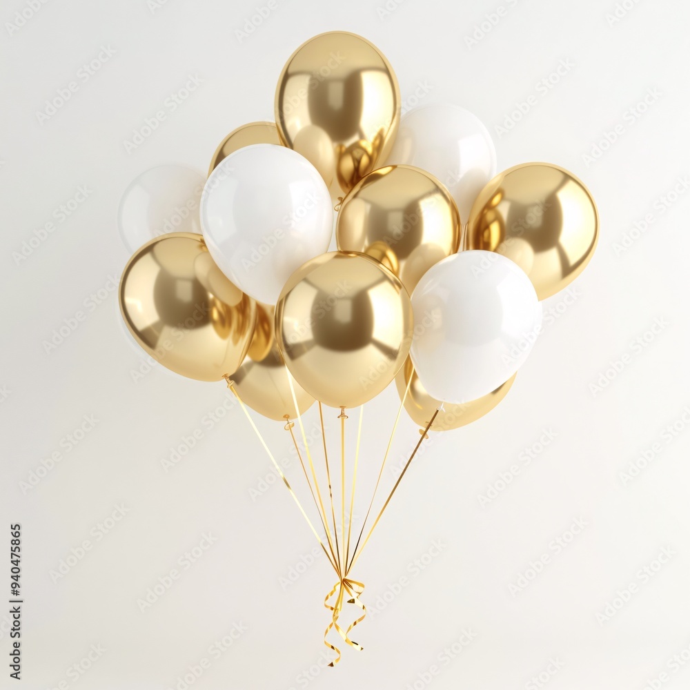 4. Celebration theme with a bunch of gold and white balloons, elegant party decorations, helium-filled latex balloons, golden and ivory color scheme, floating balloon bouquet, shiny metallic finish, 4. Celebration theme with a bunch of gold and white balloons, elegant party decorations, helium-filled latex balloons, golden and ivory color scheme, floating balloon bouquet, shiny metallic finish,