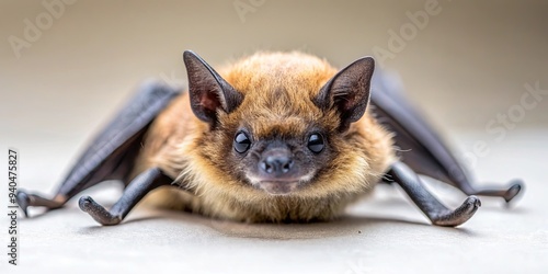 Close-up of Pipistrellus pipistrellus in a studio setting with natural lighting, bat, mammal, small, wings, furry, adorable