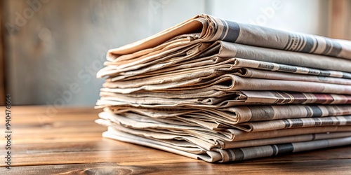 Stack of old newspapers on table, newsprint, vintage, journalism, stack, papers, media, publication, journalism, print, press