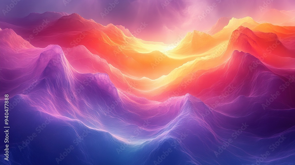 Fototapeta premium Abstract Mountain Range with Vibrant Colors and Fine Lines