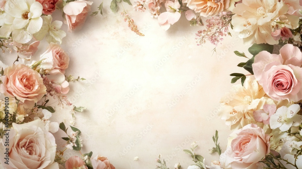 Delicate Pink and White Roses with a Cream Background Delicate Pink and White Roses with a Cream Background
