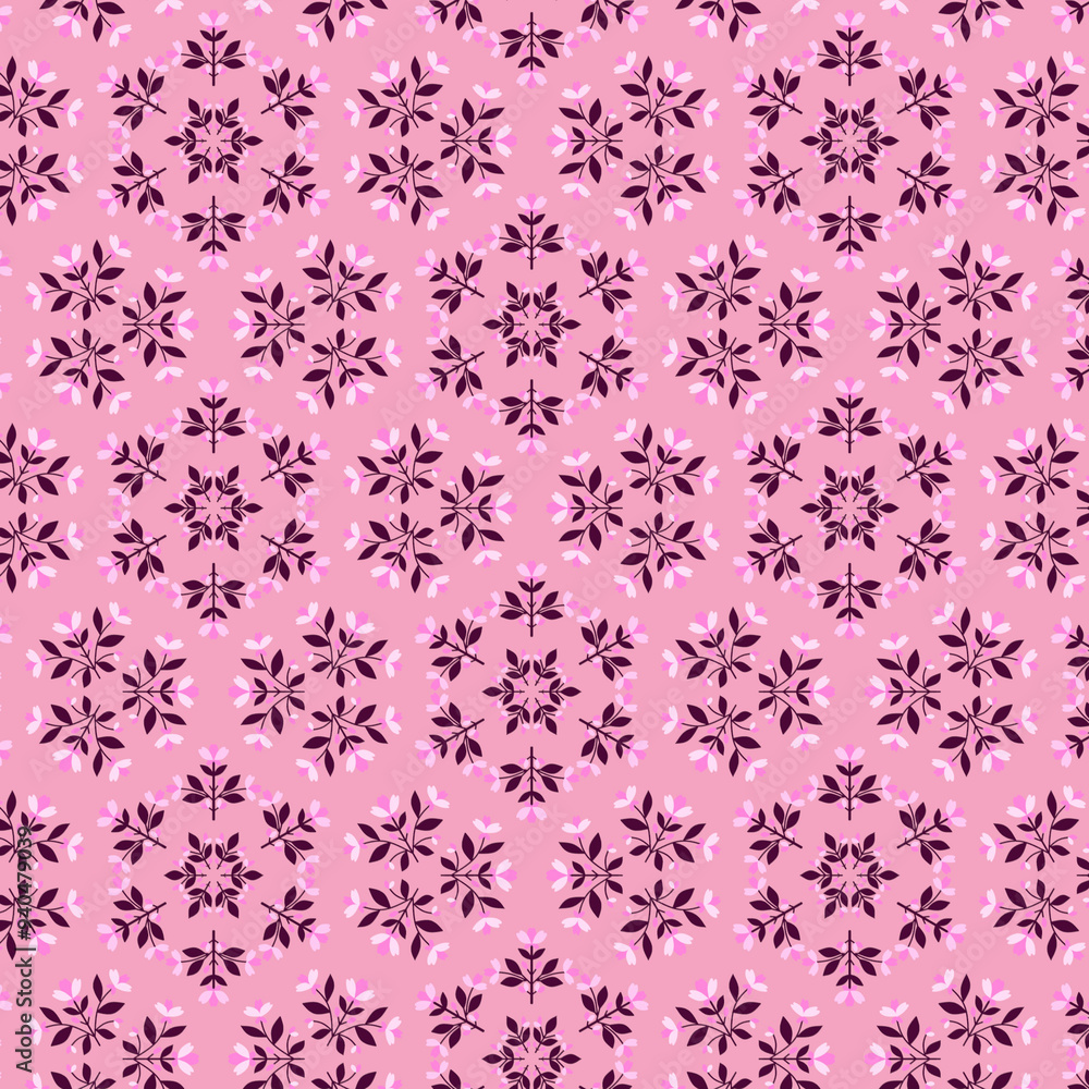 Tiny flowers leaves twigs on a pink background Ditsy girl floral dress fabric seamless pattern Tiny flowers leaves twigs on a pink background Ditsy girl floral dress fabric seamless pattern