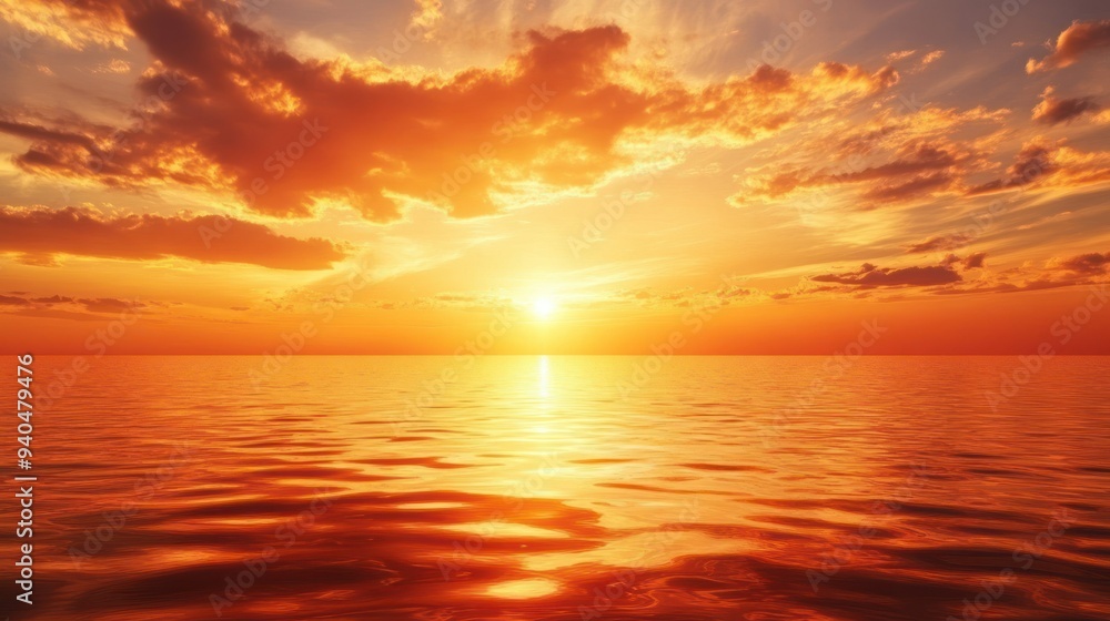 Fototapeta premium Sunset Over a Calm Sea with Golden Clouds