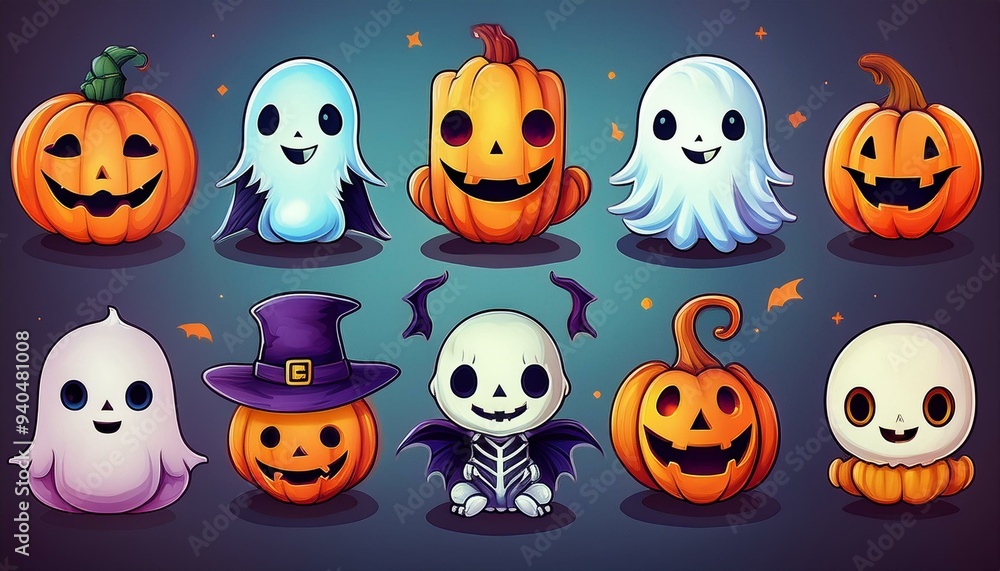 Naklejka premium キュートでフレンドリーなハロウィンキャラクターcute and friendly halloween characters