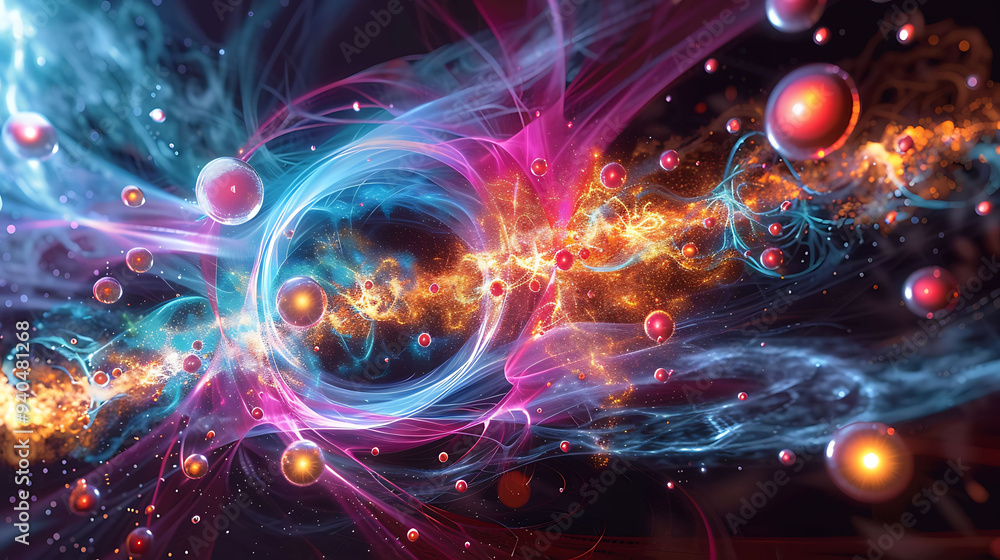 Obraz premium Detailed visualization of quarks forming protons and neutrons in a highenergy environment
