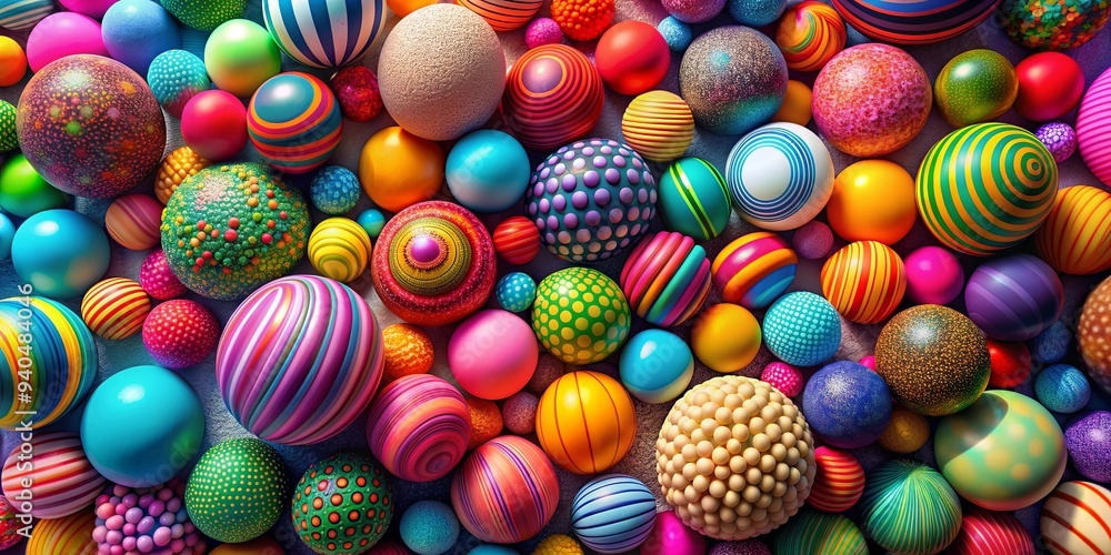 Fototapeta premium An abstract and vibrant collection of balls in various sizes and colors, , balls, spheres, colorful, abstract, vibrant, geometric