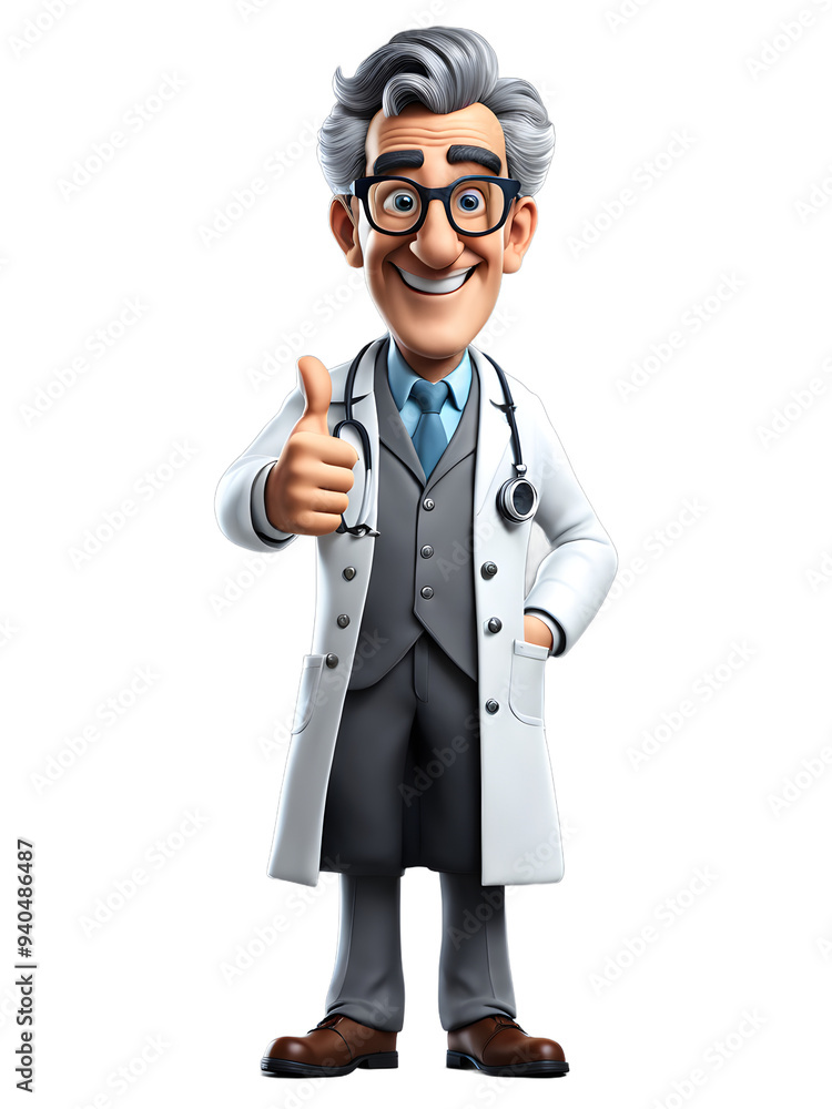 Smiling cartoon doctor with thumbs up, on transparent background, for medical marketing Smiling cartoon doctor with thumbs up, on transparent background, for medical marketing
