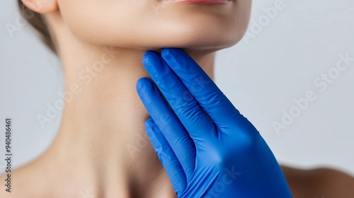 Close up of a woman s neck in a clinic with a doctor conducting a skin treatment workshop photo