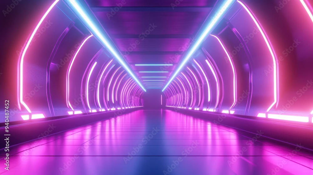 Futuristic Neon Corridor with Pink and Blue Lighting Futuristic Neon Corridor with Pink and Blue Lighting