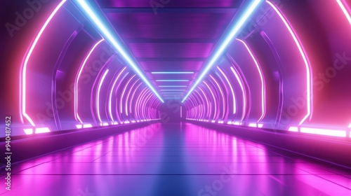 Futuristic Neon Corridor with Pink and Blue Lighting