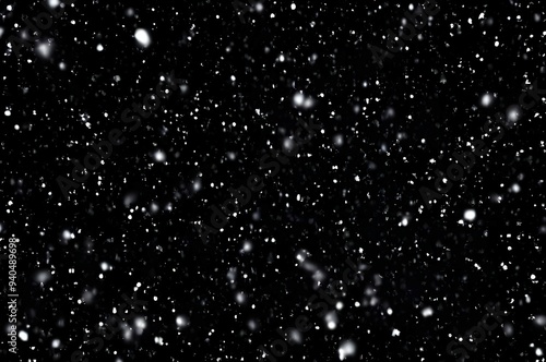 Detailed Snowfall Overlay Image Isolated on Black Background Perfect for Dynamic Visual Effects