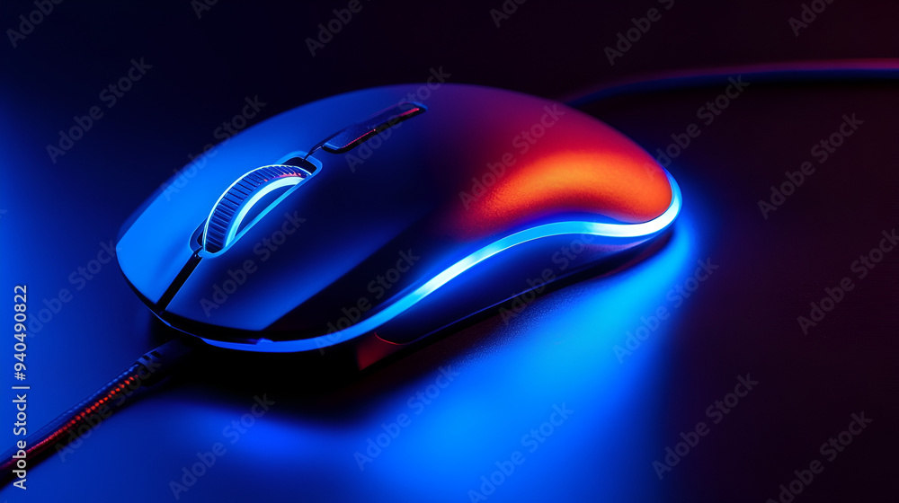 close-up of modern mouse with neon light. ai generative. close-up of modern mouse with neon light. ai generative.