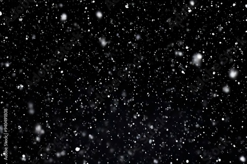 Detailed Snowfall Overlay Image Isolated on Black Background Perfect for Dynamic Visual Effects