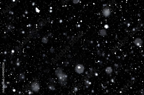 Detailed Snowfall Overlay Image Isolated on Black Background Perfect for Dynamic Visual Effects