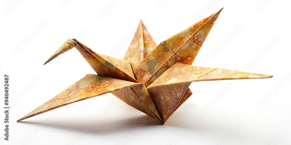 Fototapeta premium A Rusted Origami Crane, paper art, folded paper, crane, origami, japan, art