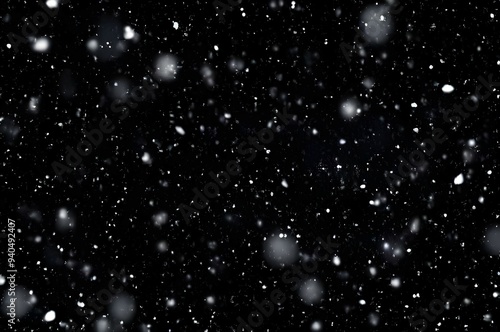 Detailed Snowfall Overlay Image Isolated on Black Background Perfect for Dynamic Visual Effects