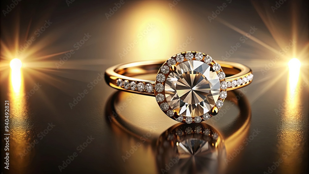 Glamorous gold diamond ring shining in the spotlight, luxury, jewelry, fashion, elegance, sparkle, diamonds, precious Glamorous gold diamond ring shining in the spotlight, luxury, jewelry, fashion, elegance, sparkle, diamonds, precious
