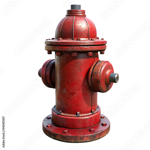 A vibrant red fire hydrant system isolated on transparent background