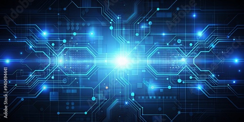 Abstract Digital Circuitry with Glowing Blue Lines and Nodes, digital art, technology, futuristic , cyberpunk