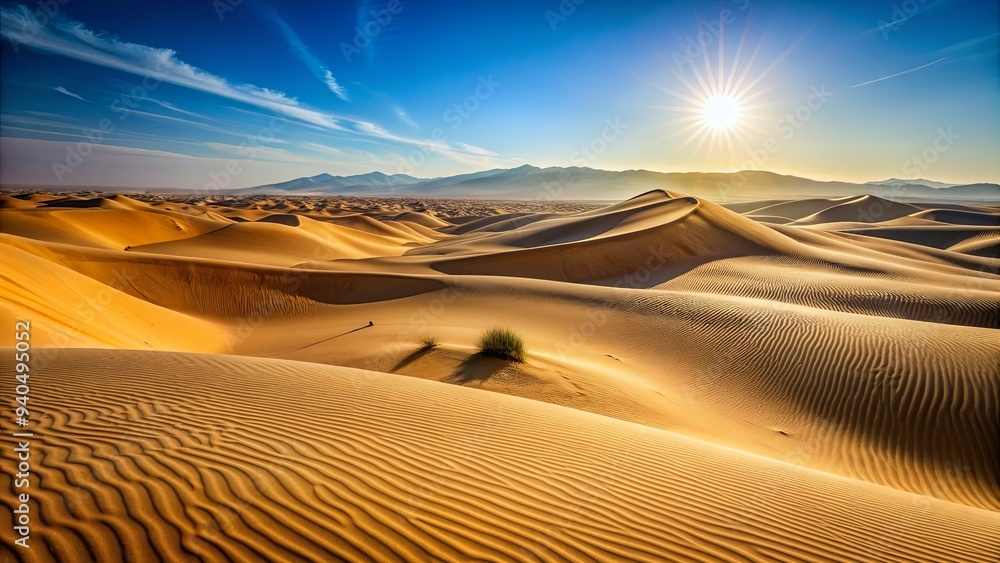 Naklejka premium Endless sand dunes in the desert, with heat shimmering in the distance , desert, sand dunes, arid, hot, wilderness, dry