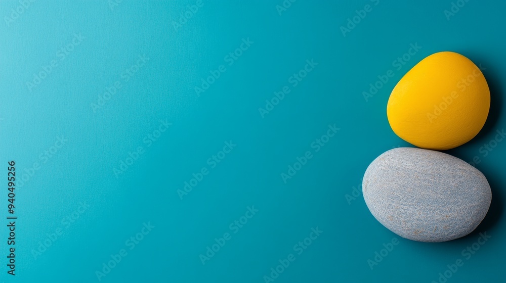 Two colorful stones on turquoise background Two colorful stones on turquoise background