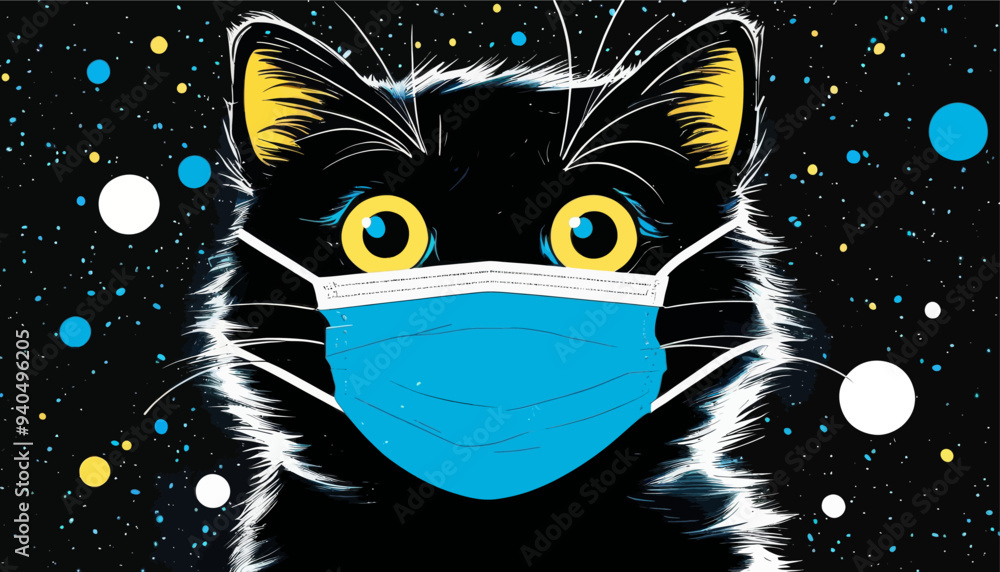 Fototapeta premium Cat with Face Mask and Eyes