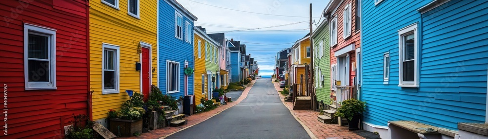 Obraz premium Colorful Row Houses Lined Up Along a Narrow Street
