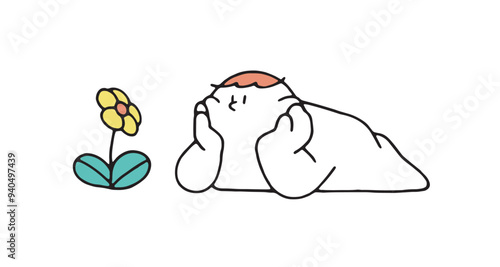 お花を眺めるヒト