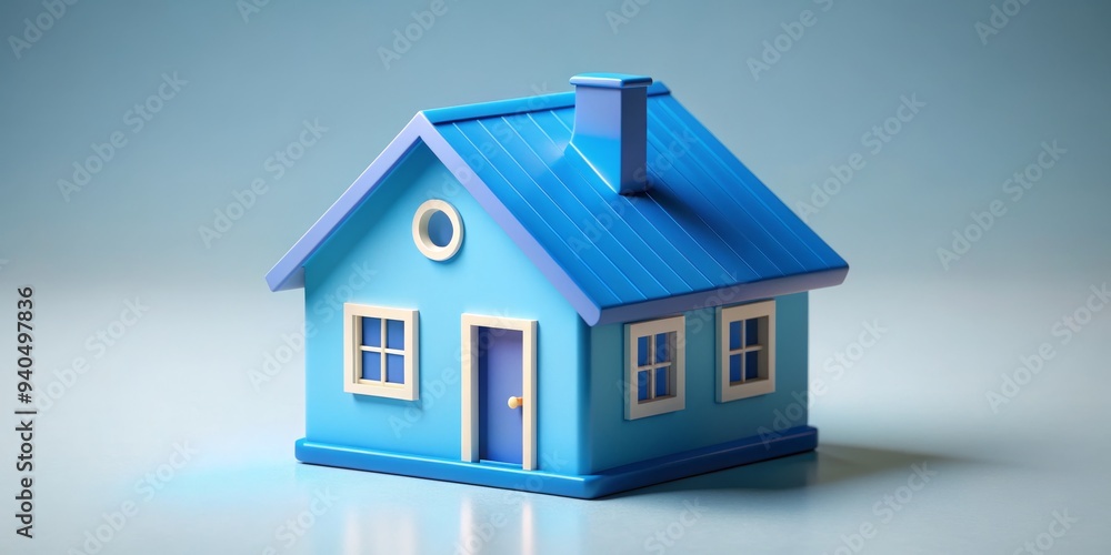 Blue 3D Rendered House Model on a Light Blue Background, 3D rendering, digital art, home design, real estate, property Blue 3D Rendered House Model on a Light Blue Background, 3D rendering, digital art, home design, real estate, property