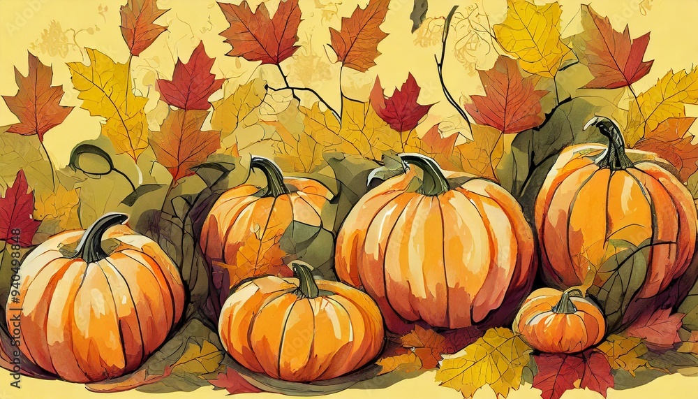 Autumn illustration with pumpkins Autumn illustration with pumpkins