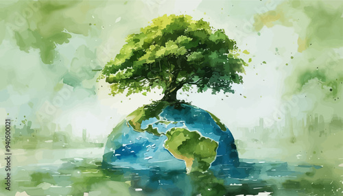 Earth's Nurturing Embrace: A Tree Growing from the Ocean