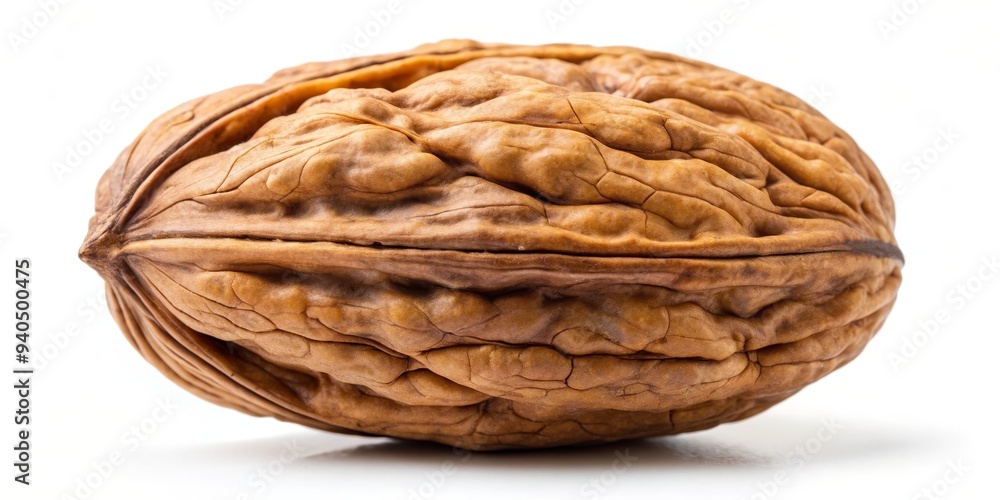 Close-up of a Walnut Shell, Isolated on White, Detailed Texture, Nut, Shell, Food, Brown Close-up of a Walnut Shell, Isolated on White, Detailed Texture, Nut, Shell, Food, Brown