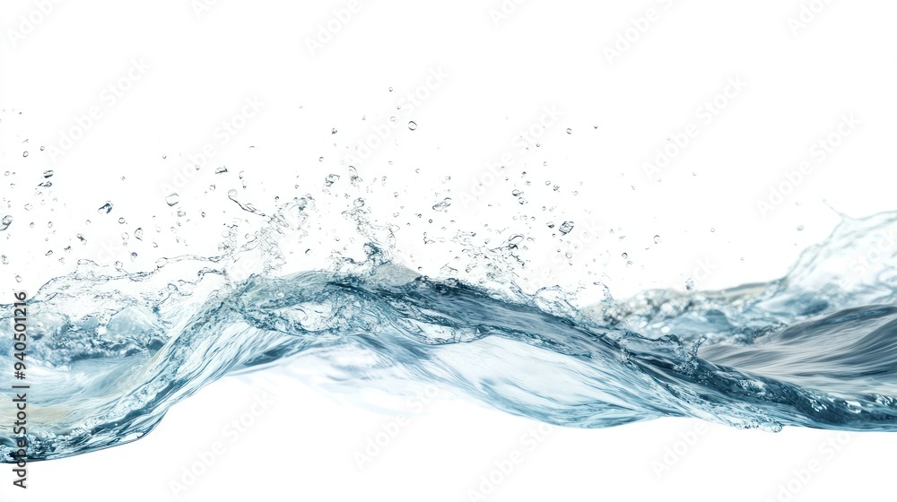 Water Wave with Air Bubbles Against a White Background Water Wave with Air Bubbles Against a White Background